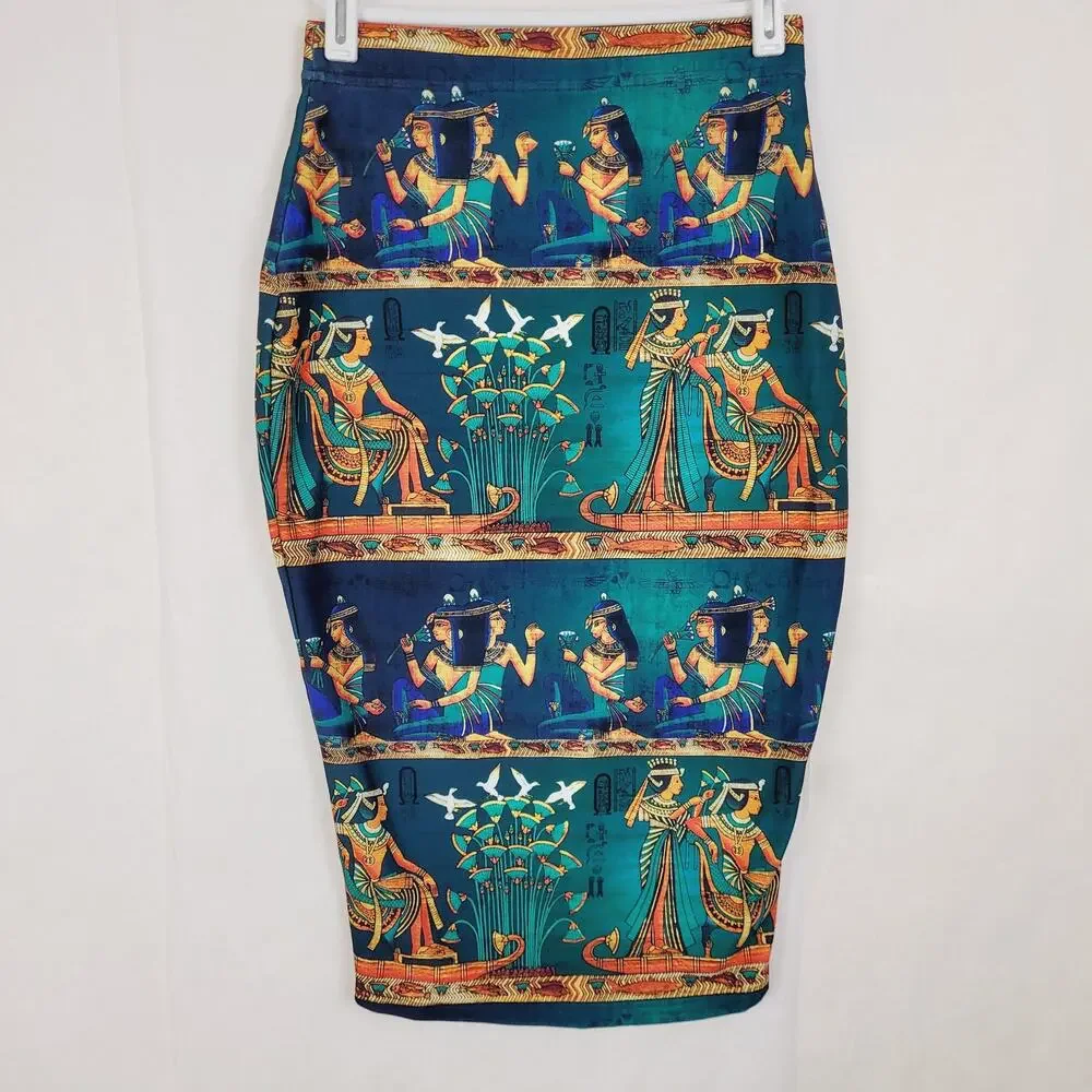Black milk green Egyptian midi pencil skirt Size small novelty unique maximal